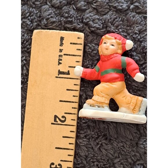 Vintage Lefton Holiday Child Figurines Boy Ice Skater Girl Falling Village - Picture 8 of 9